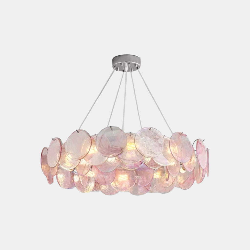 Cobalt Aura Glass Disc Chandelier---Pink & Green