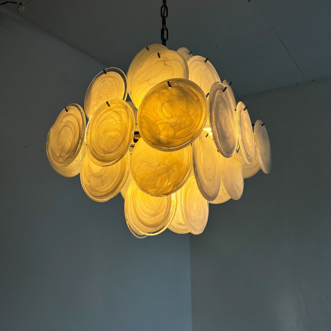 Cobalt Aura Glass Disc Chandelier---White