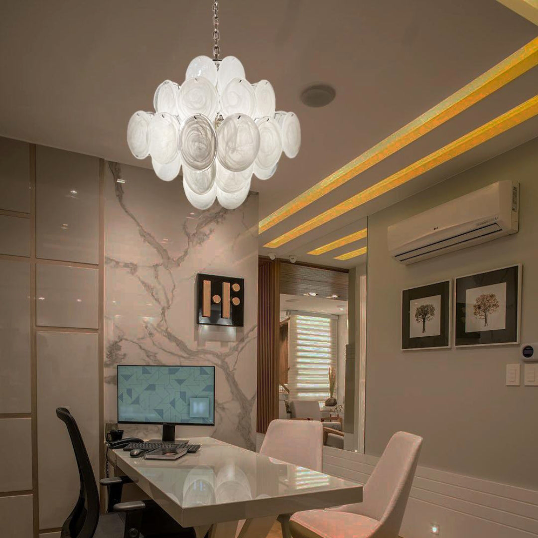 Cobalt Aura Glass Disc Chandelier---White