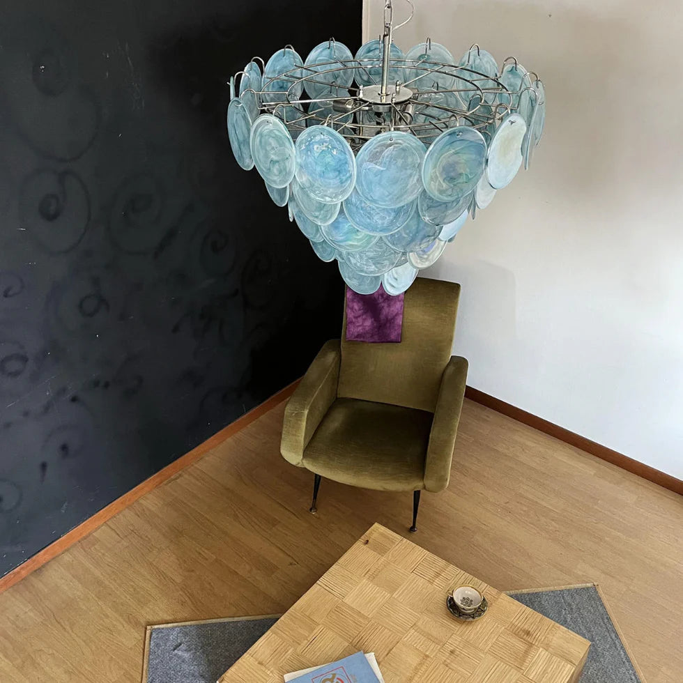 Cobalt Aura Glass Disc Chandelier---Blue