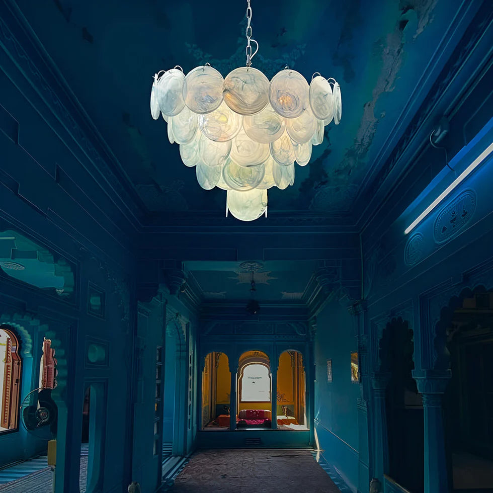 Cobalt Aura Glass Disc Chandelier---Blue