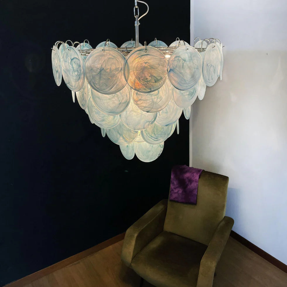 Cobalt Aura Glass Disc Chandelier---Blue