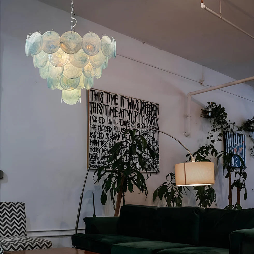 Cobalt Aura Glass Disc Chandelier---Blue