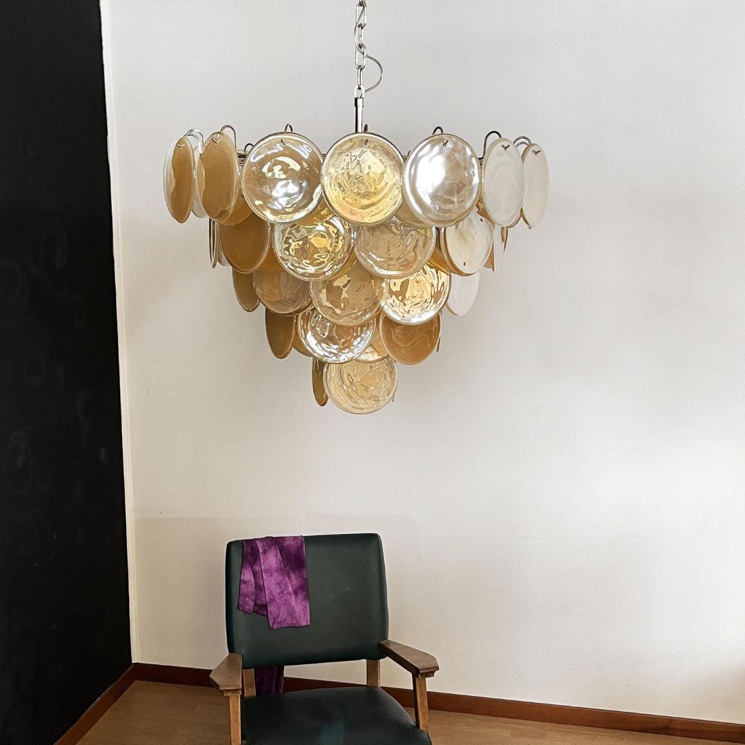 Cobalt Aura Glass Disc Chandelier---Gold