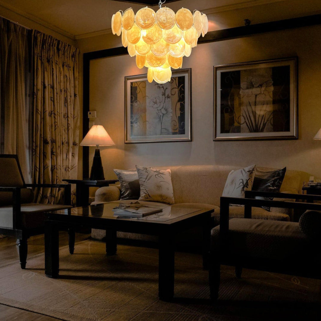 Cobalt Aura Glass Disc Chandelier---Gold