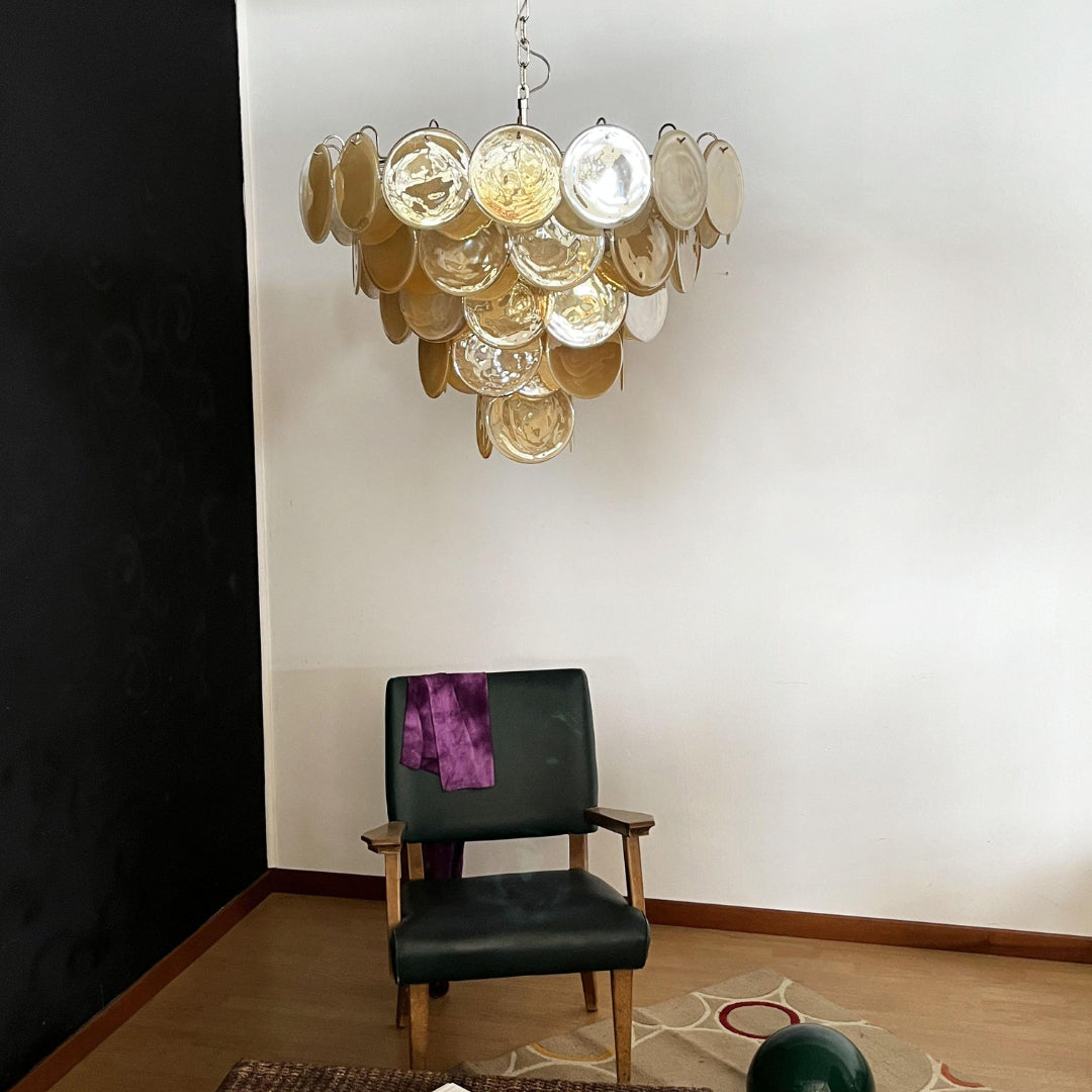 Cobalt Aura Glass Disc Chandelier---Gold