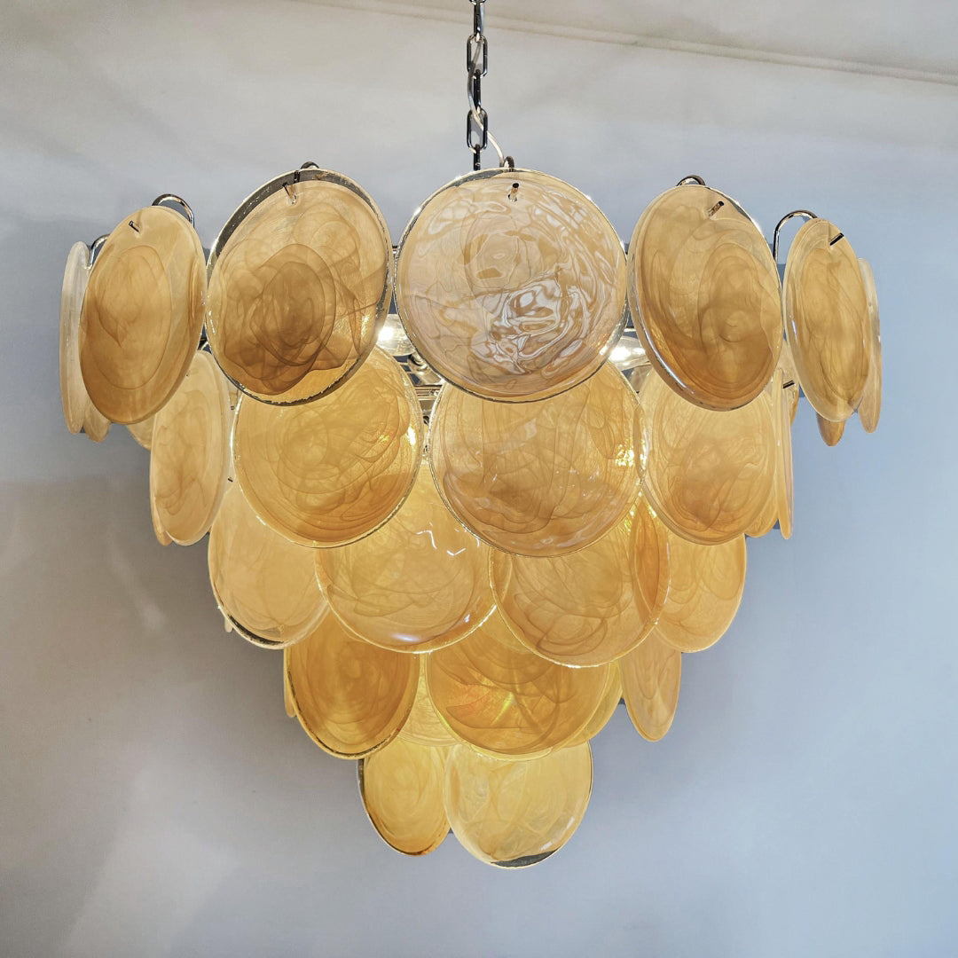 Cobalt Aura Glass Disc Chandelier---Gold