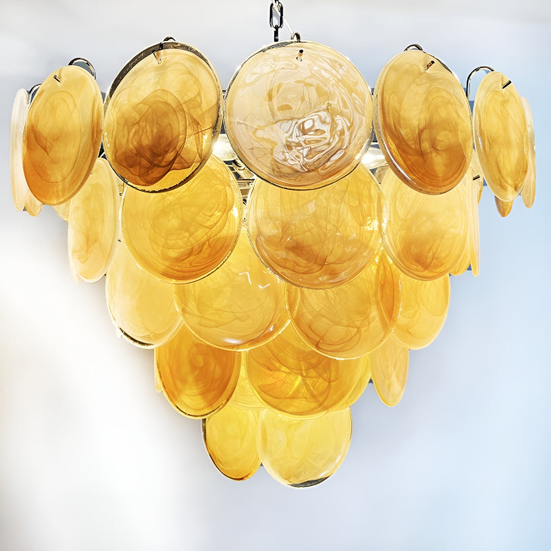 Cobalt Aura Glass Disc Chandelier---Gold