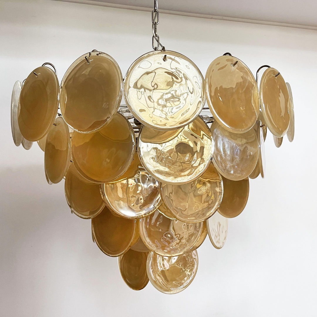 Cobalt Aura Glass Disc Chandelier---Gold