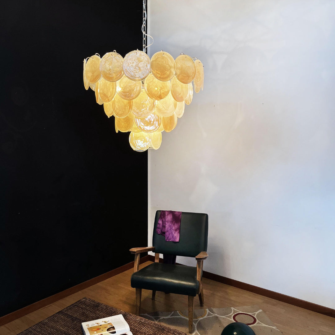 Cobalt Aura Glass Disc Chandelier---Gold
