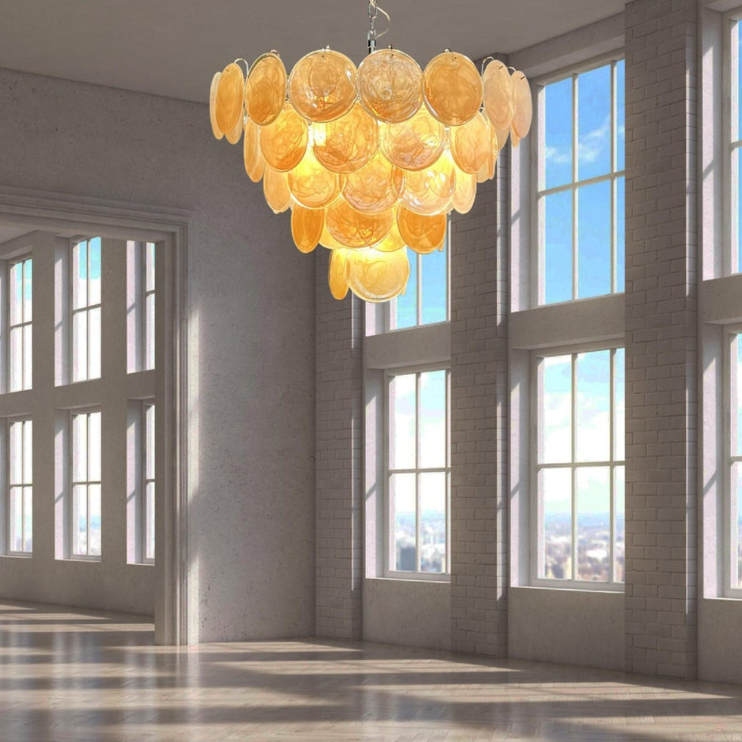 Cobalt Aura Glass Disc Chandelier---Gold