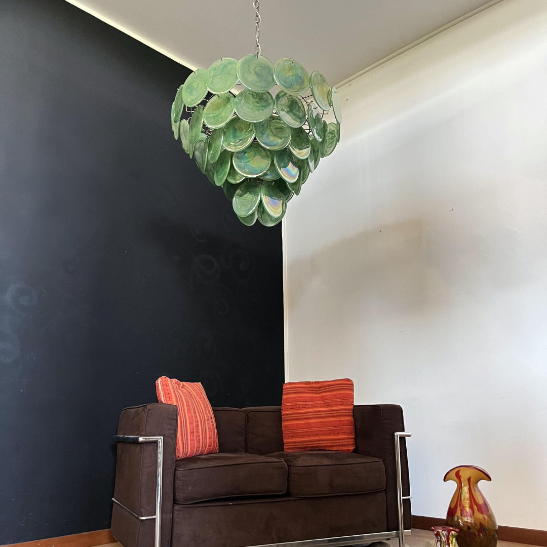 Cobalt Aura Glass Disc Chandelier---Green