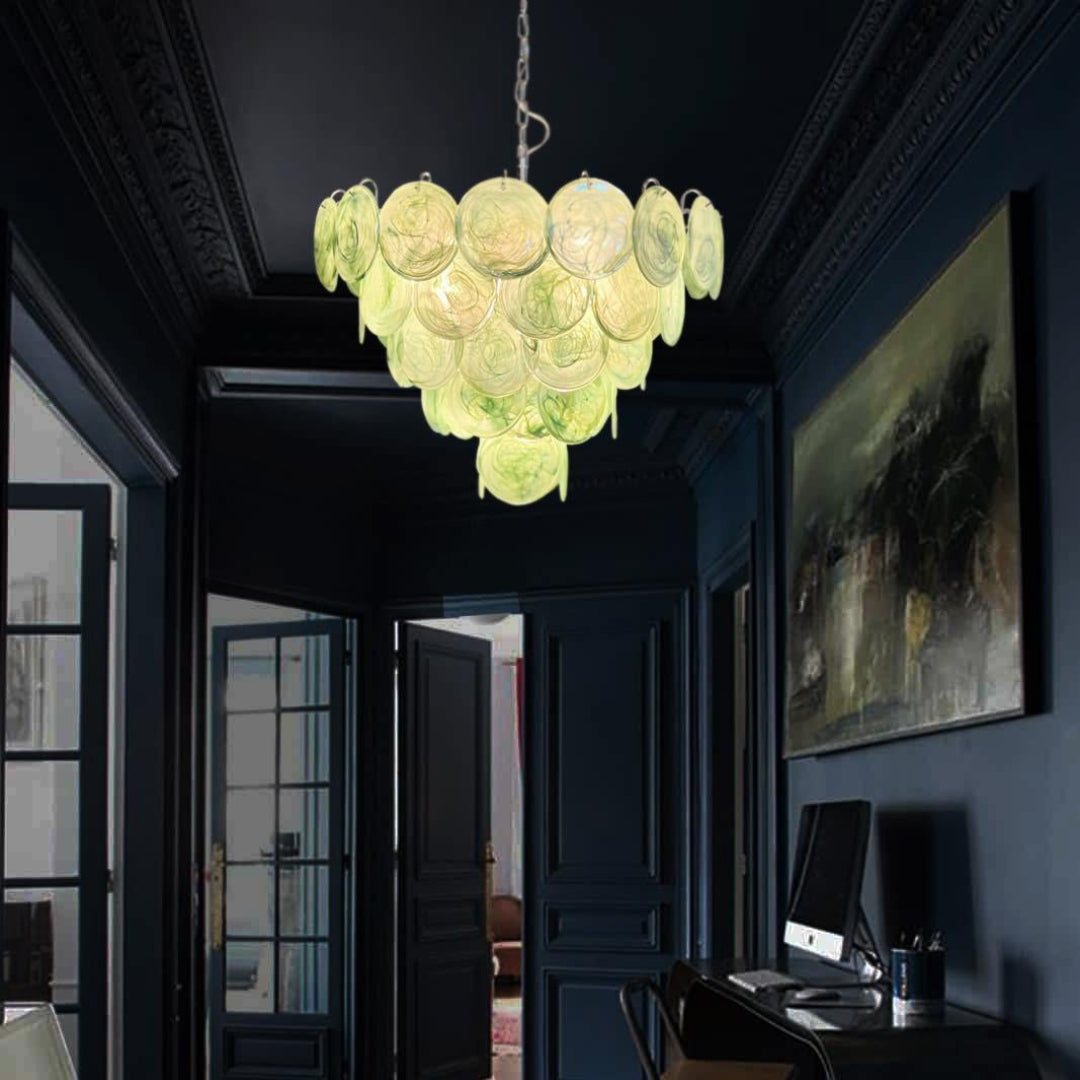 Cobalt Aura Glass Disc Chandelier---Green