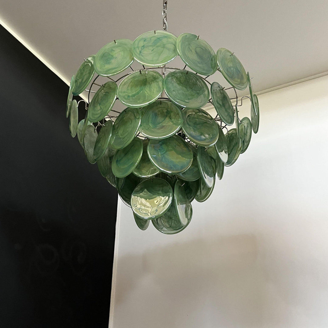 Cobalt Aura Glass Disc Chandelier---Green