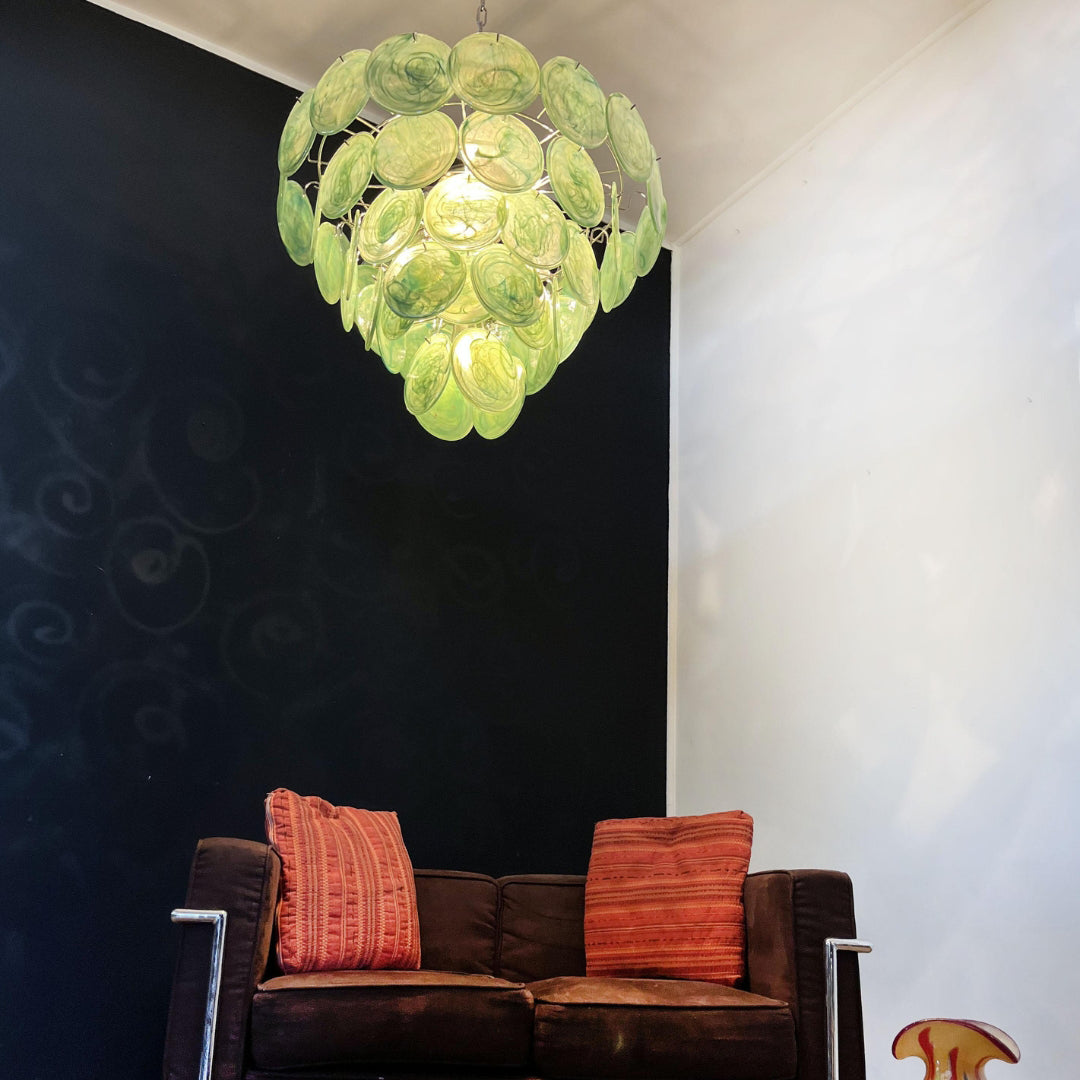Cobalt Aura Glass Disc Chandelier---Green