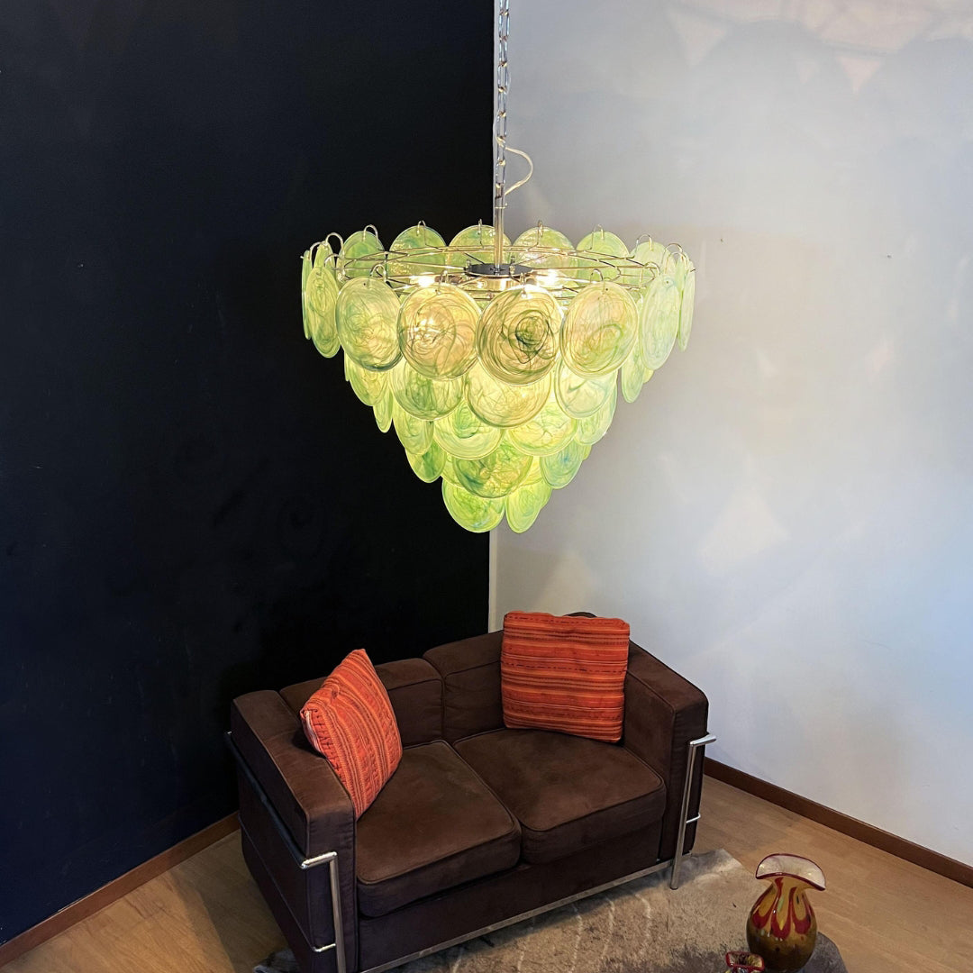 Cobalt Aura Glass Disc Chandelier---Green