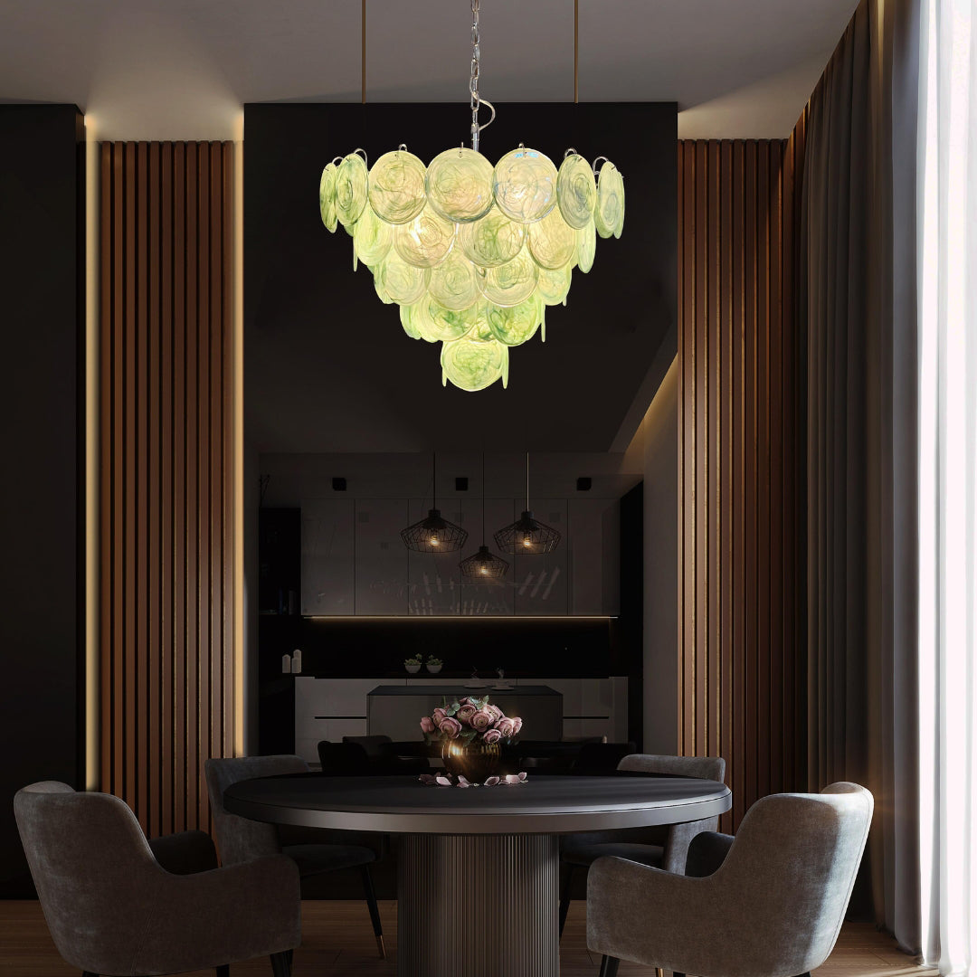 Cobalt Aura Glass Disc Chandelier---Green