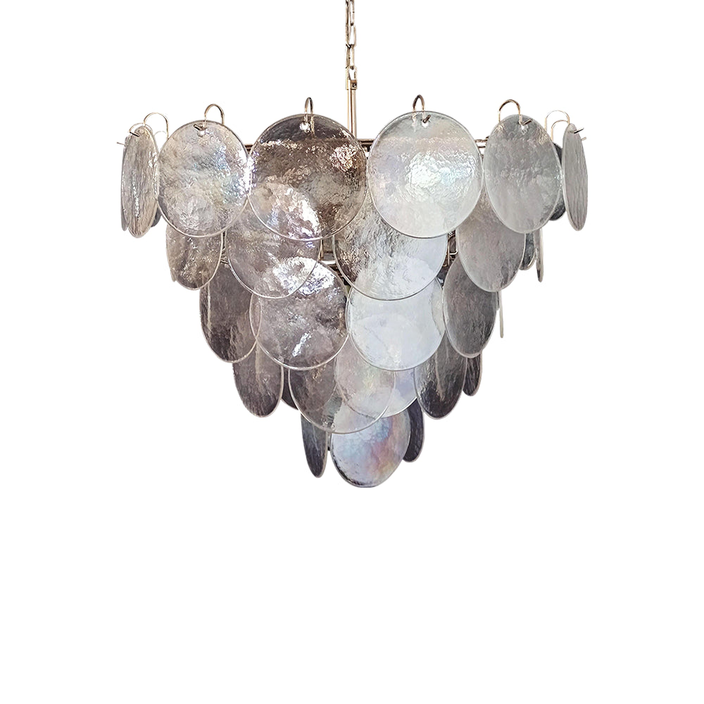 Cobalt Aura Glass Disc Chandelier---Iridescent Clear