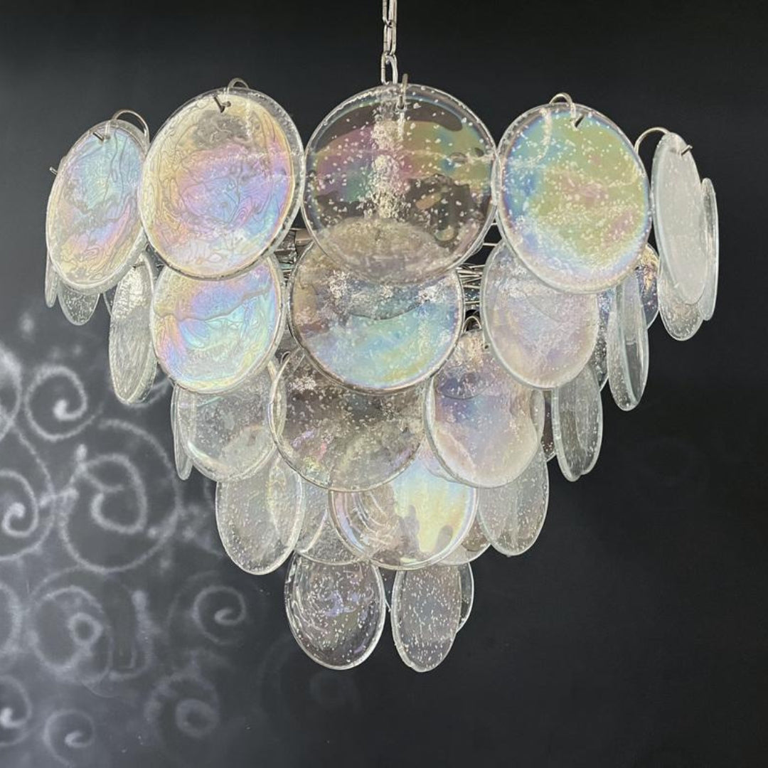Cobalt Aura Glass Disc Chandelier---Iridescent Clear