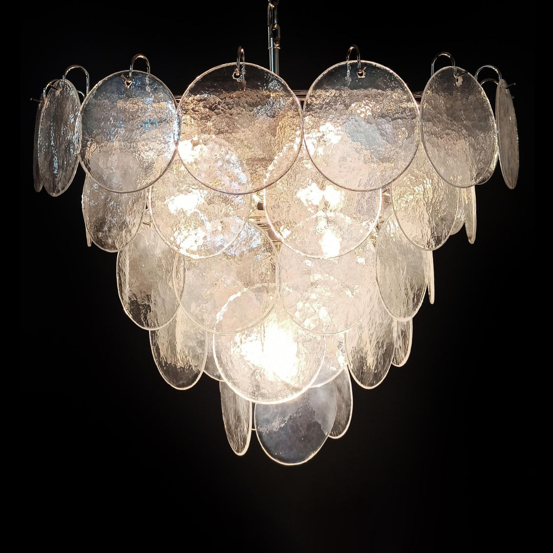 Cobalt Aura Glass Disc Chandelier---Iridescent Clear