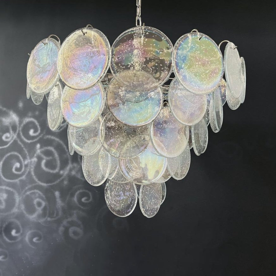 Cobalt Aura Glass Disc Chandelier---Iridescent Clear