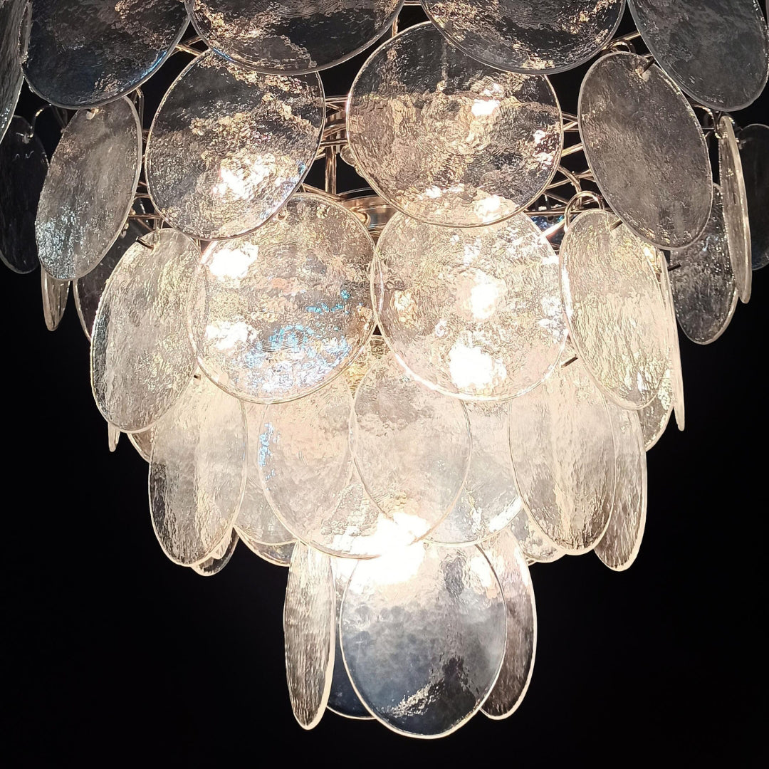 Cobalt Aura Glass Disc Chandelier---Iridescent Clear