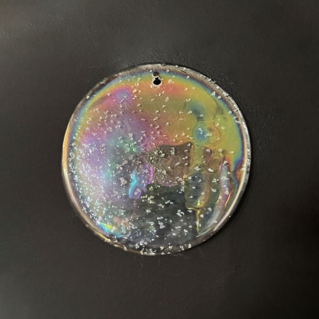 Cobalt Aura Glass Disc Chandelier---Iridescent Clear