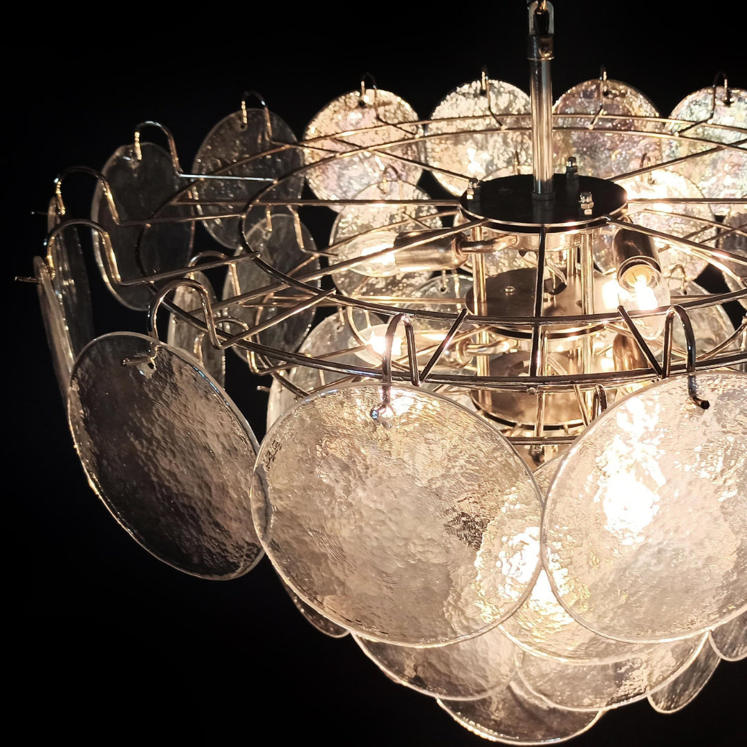Cobalt Aura Glass Disc Chandelier---Iridescent Clear