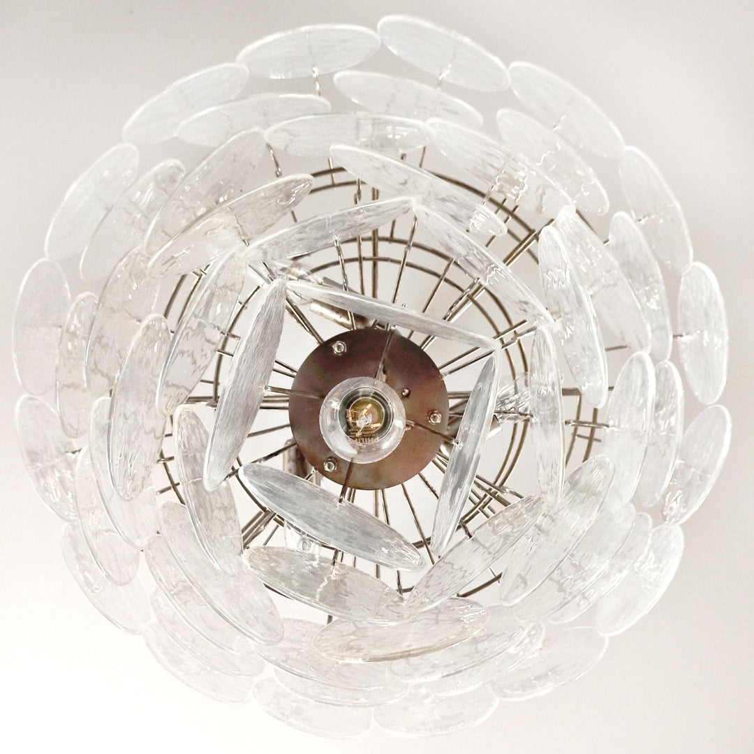 Cobalt Aura Glass Disc Chandelier---Iridescent Clear