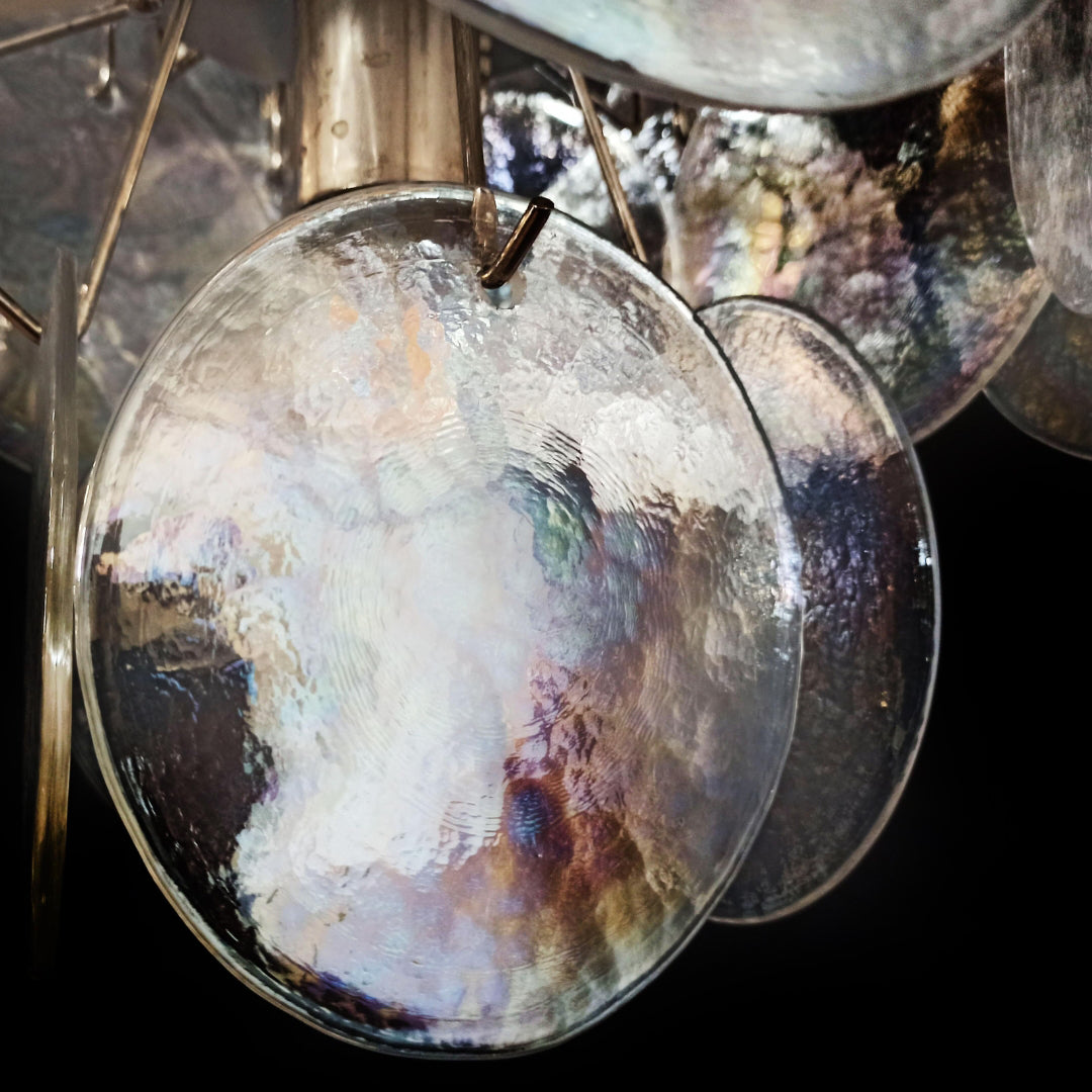 Cobalt Aura Glass Disc Chandelier---Iridescent Clear