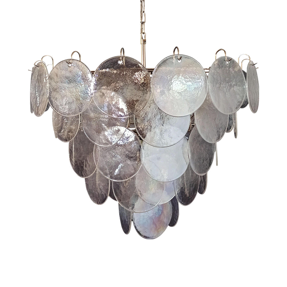 Cobalt Aura Glass Disc Chandelier---Iridescent Clear