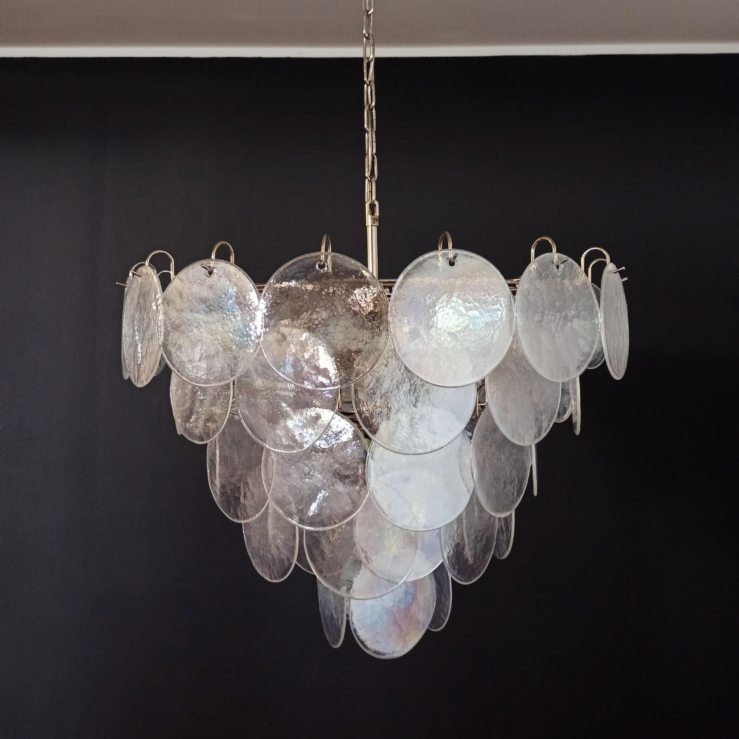 Cobalt Aura Glass Disc Chandelier---Iridescent Clear
