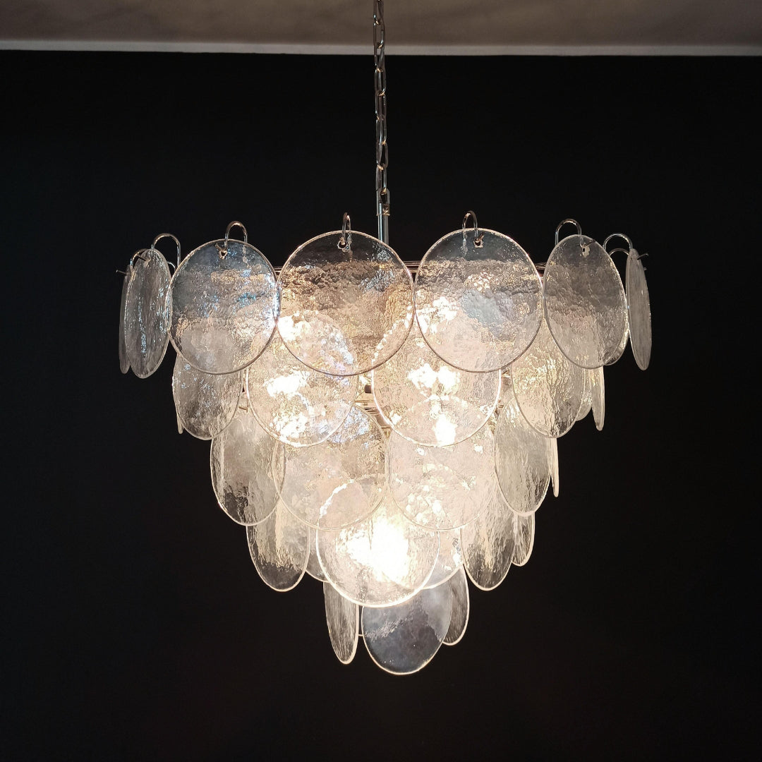 Cobalt Aura Glass Disc Chandelier---Iridescent Clear