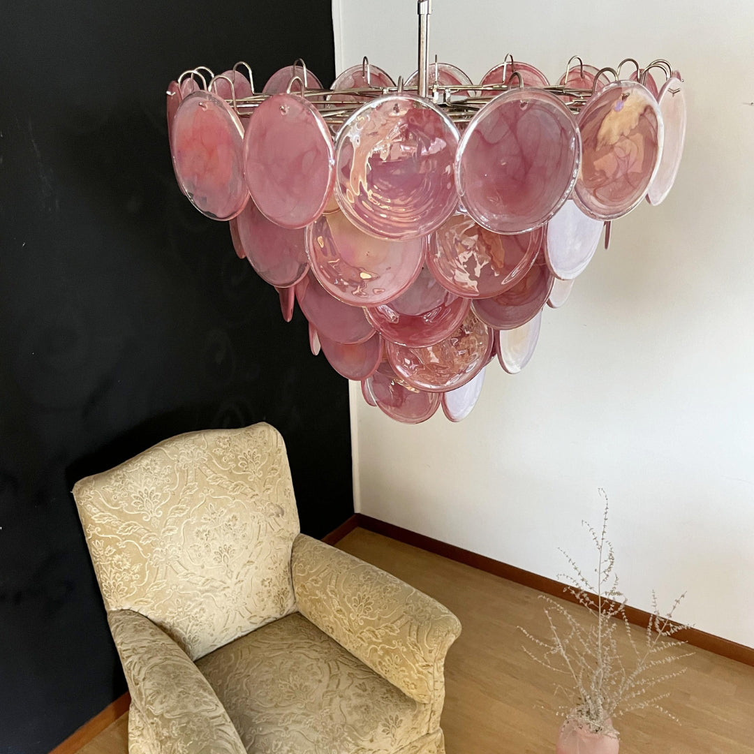 Cobalt Aura Glass Disc Chandelier---Pink