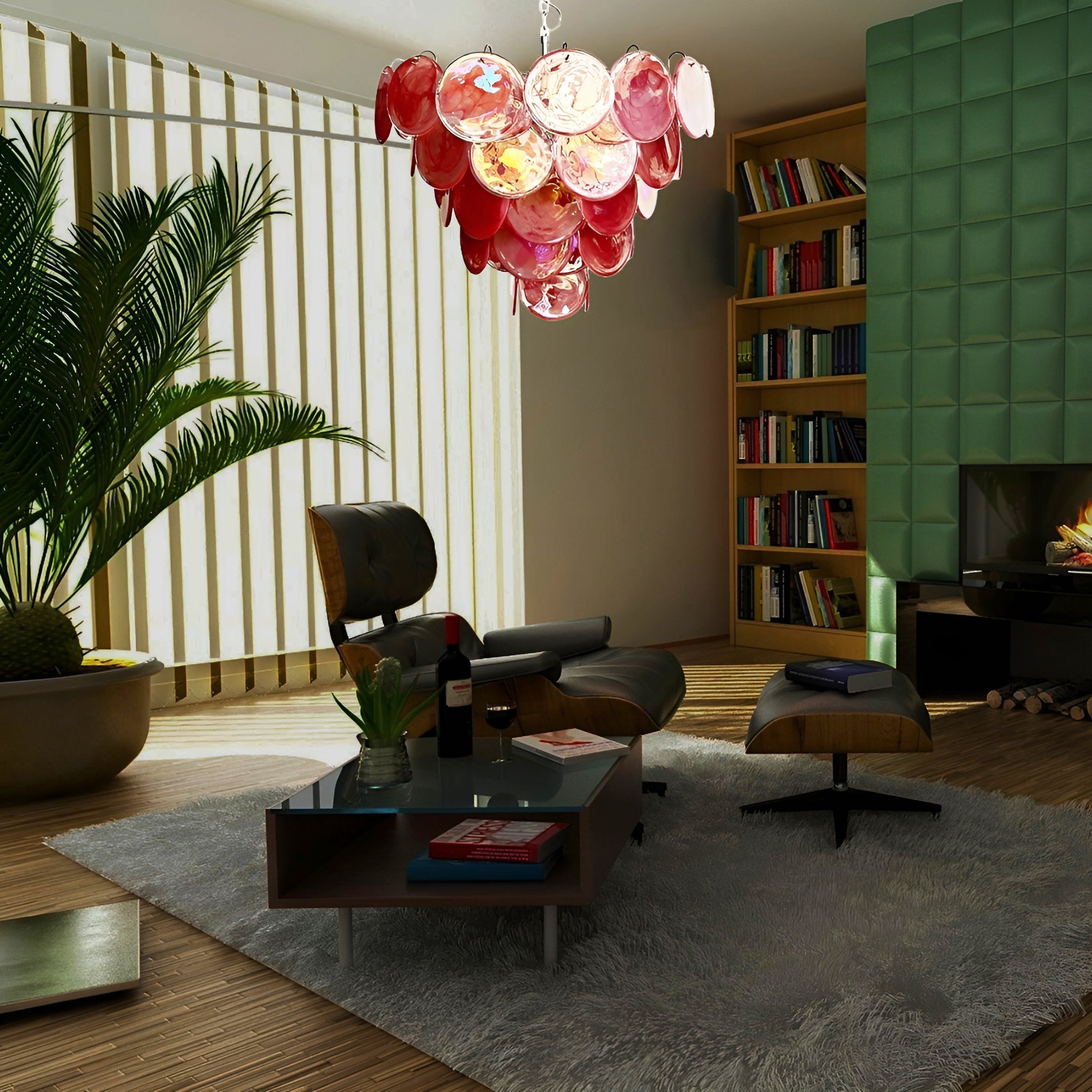 Cobalt Aura Glass Disc Chandelier---Pink