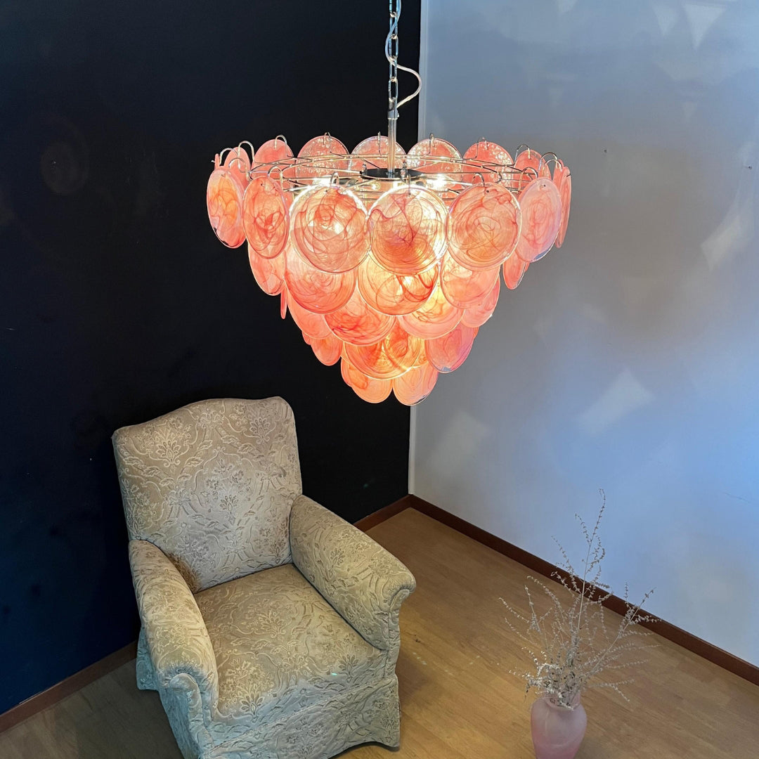 Cobalt Aura Glass Disc Chandelier---Pink