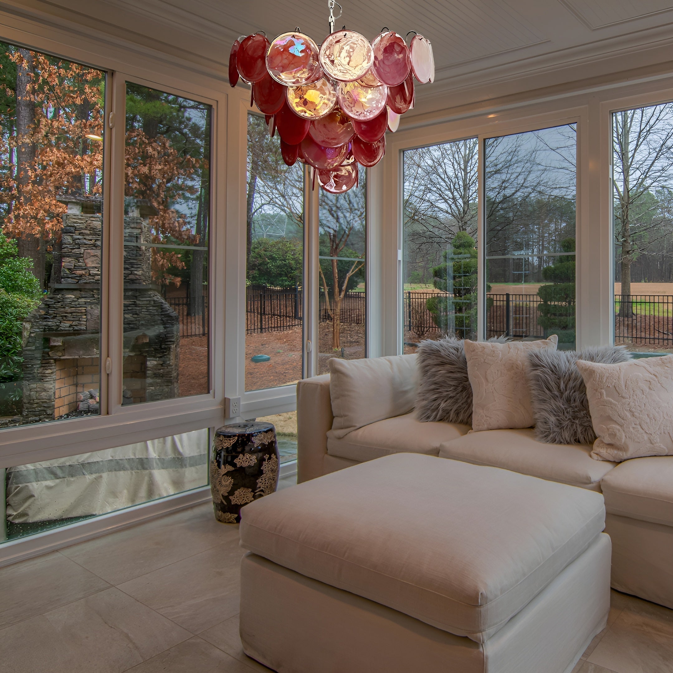 Cobalt Aura Glass Disc Chandelier---Pink