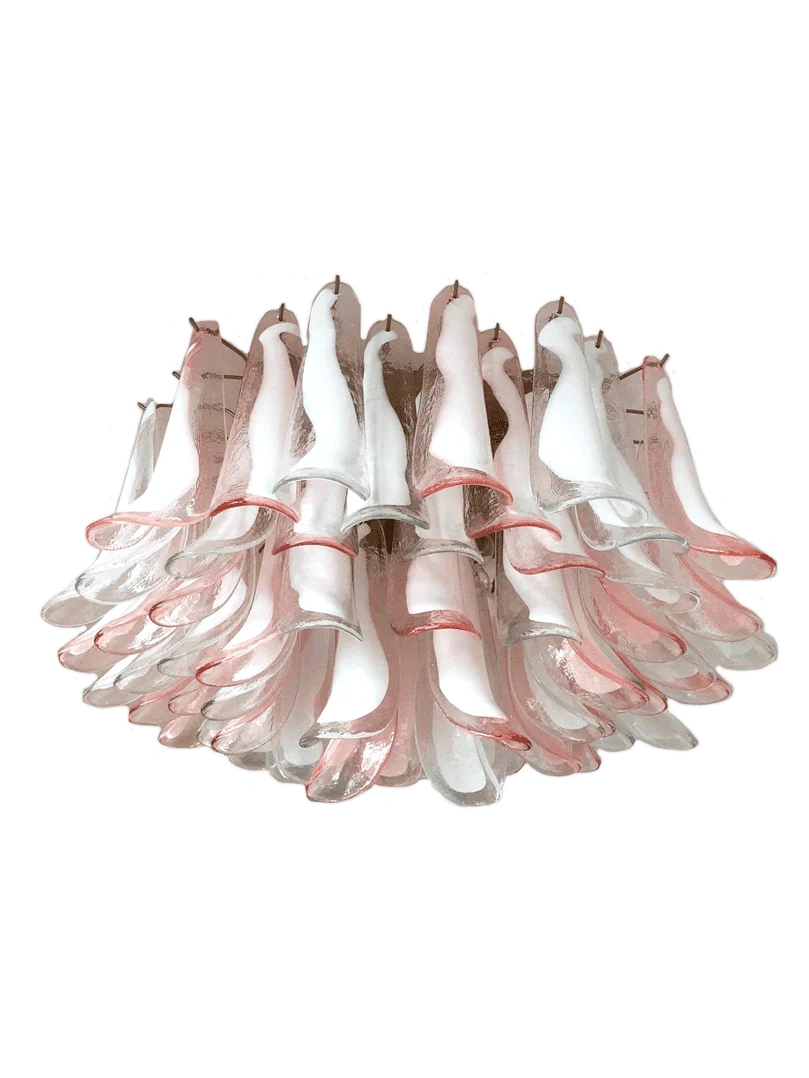 Anthesis Art Glass Flush Mount – 64 Petals – Pink & White