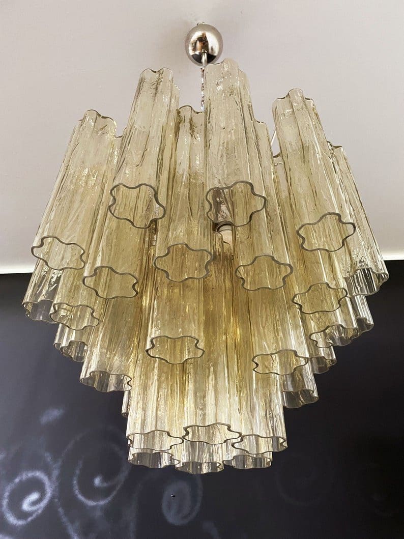 Pastel Art Glass Yellow Chandelier – 36 Tubes