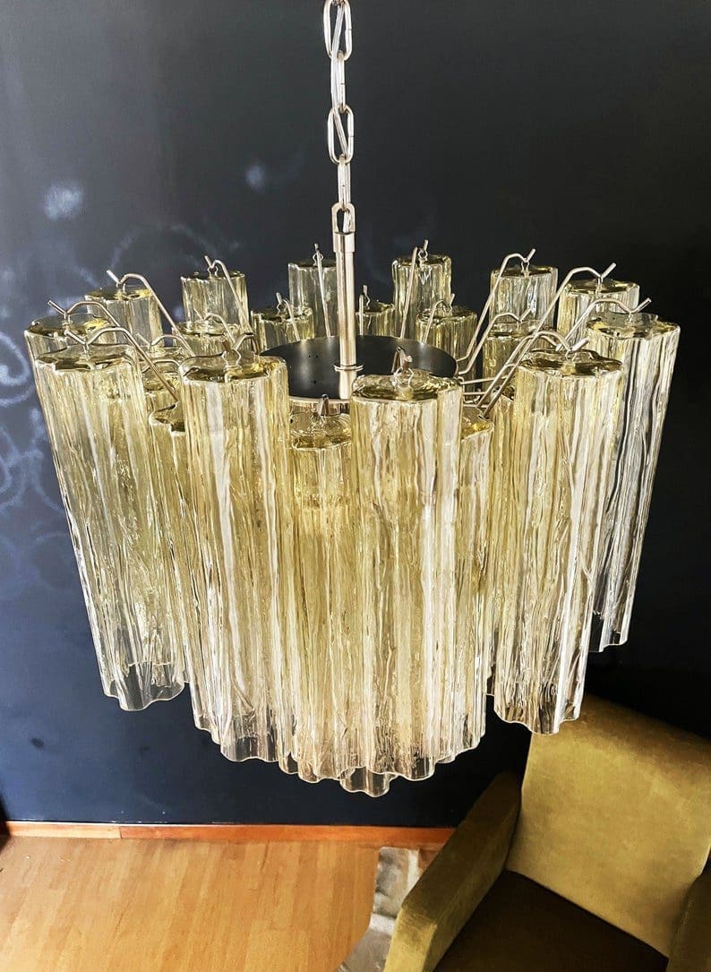 Pastel Art Glass Yellow Chandelier – 36 Tubes