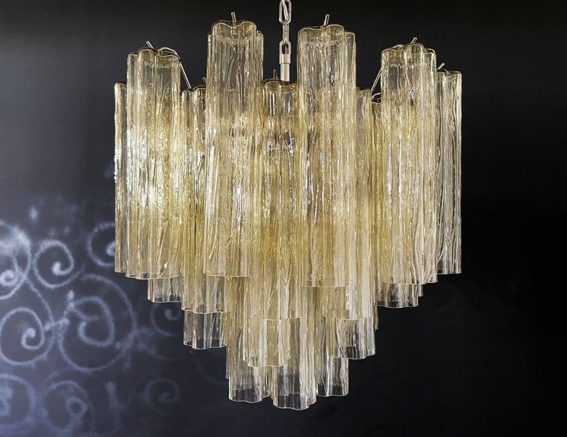Pastel Art Glass Yellow Chandelier – 36 Tubes