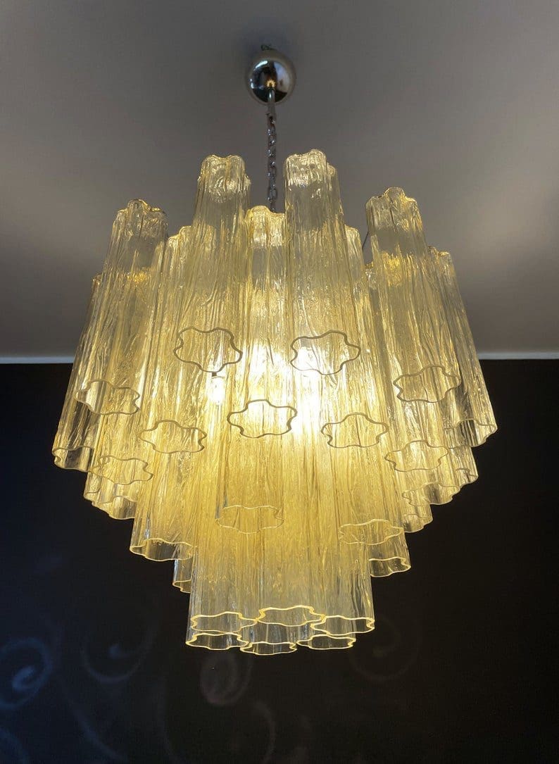 Pastel Art Glass Yellow Chandelier – 36 Tubes