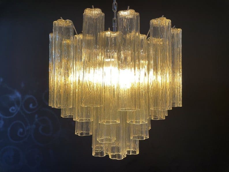 Pastel Art Glass Yellow Chandelier – 36 Tubes