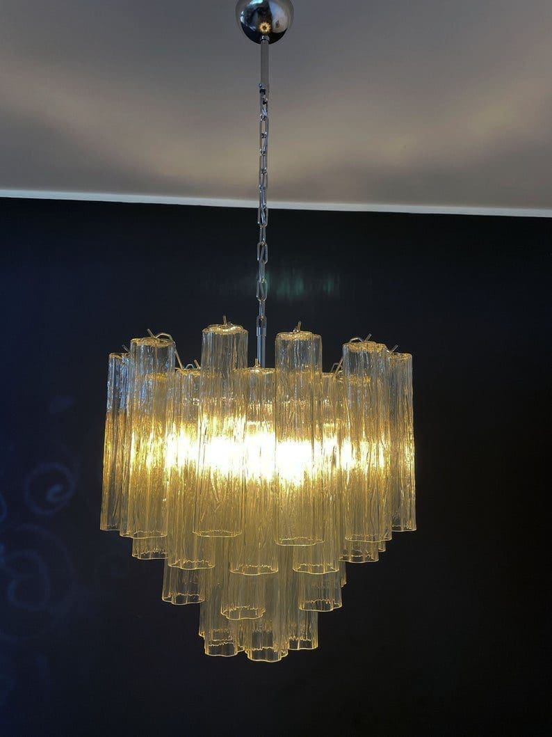 Pastel Art Glass Yellow Chandelier – 36 Tubes