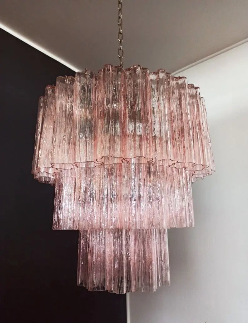 Pastel Art Glass Chandelier – 52 Tubes – Pink