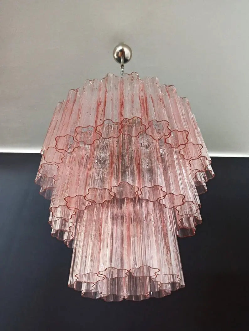 Pastel Art Glass Chandelier – 52 Tubes – Pink