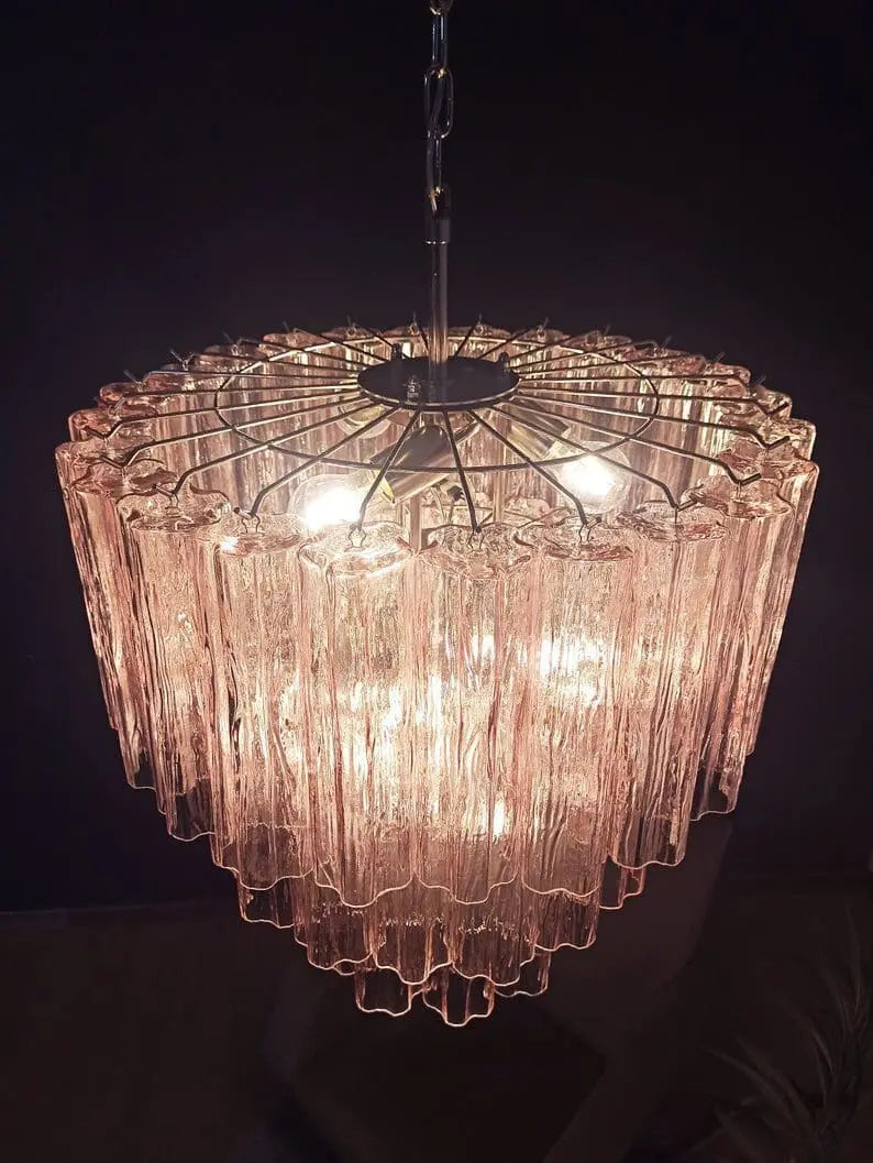 Pastel Art Glass Chandelier – 52 Tubes – Pink