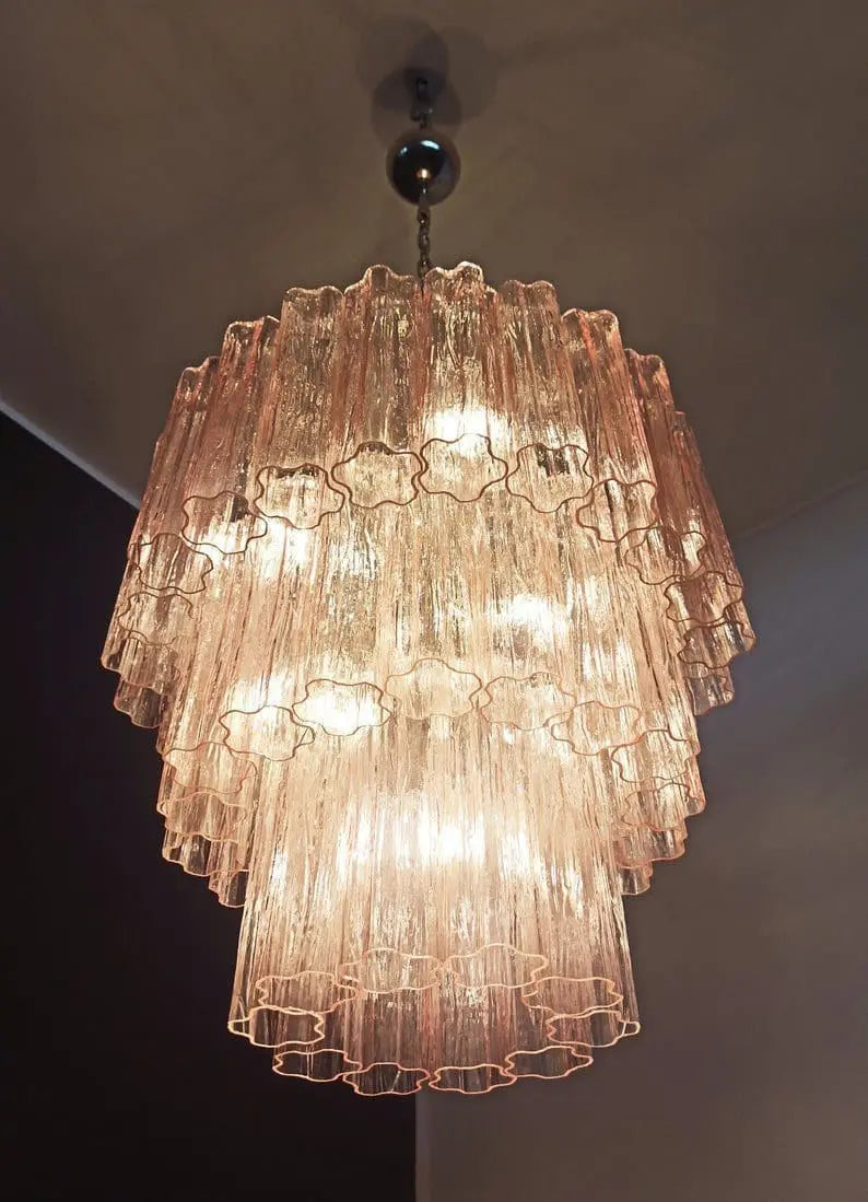 Pastel Art Glass Chandelier – 52 Tubes – Pink