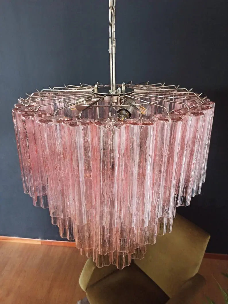 Pastel Art Glass Chandelier – 52 Tubes – Pink