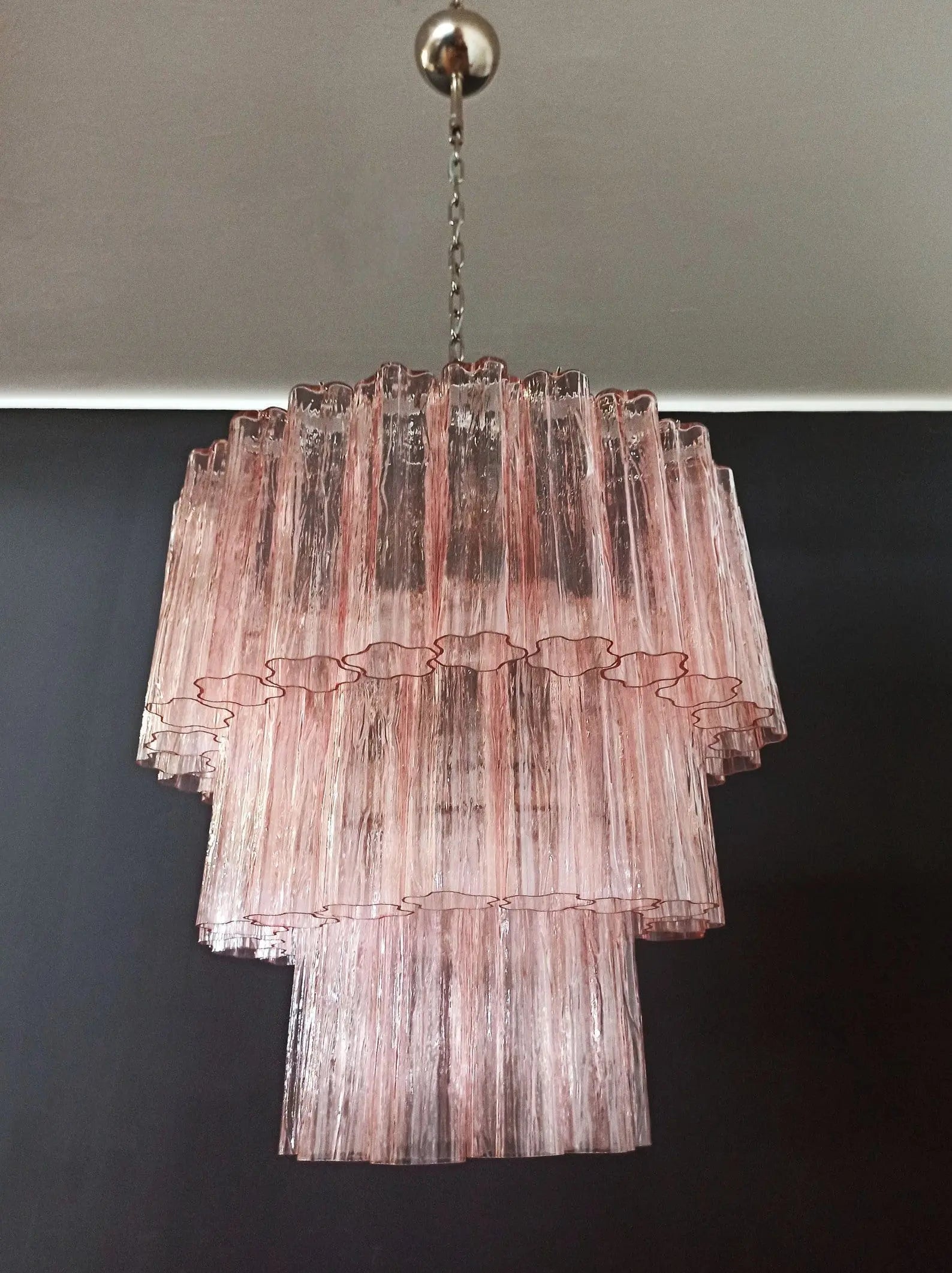 Pastel Art Glass Chandelier – 52 Tubes – Pink